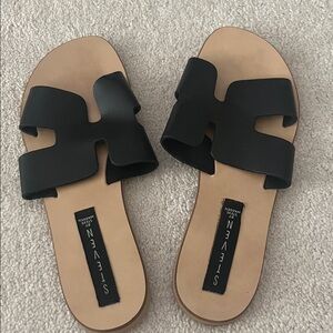 Steve Madden Black Tan Slide Sandals - Women's Slip-On Slides